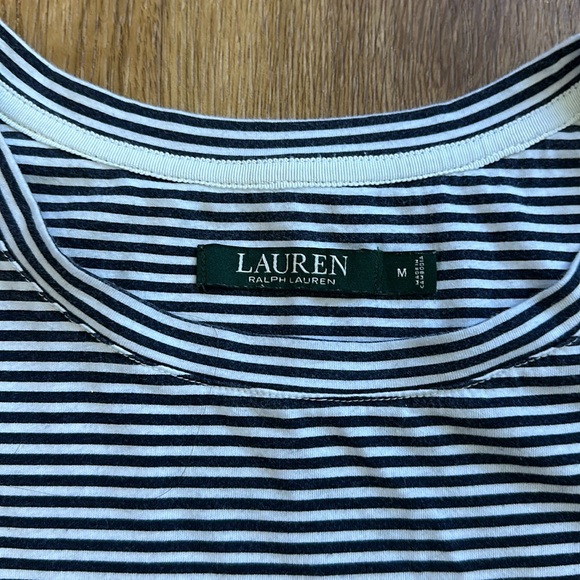 Lauren Ralph Lauren Striped Cuffed Short Sleeve Cotton Nightgown Mongram Logo - Picture 3 of 5